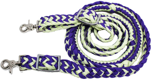 Horse Knotted Roping Western Barrel Reins Nylon Braided Rein Purple Lime 607124