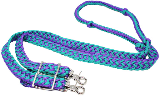 Horse Knotted Roping Western Barrel Reins Nylon Braided Rein Teal 607129