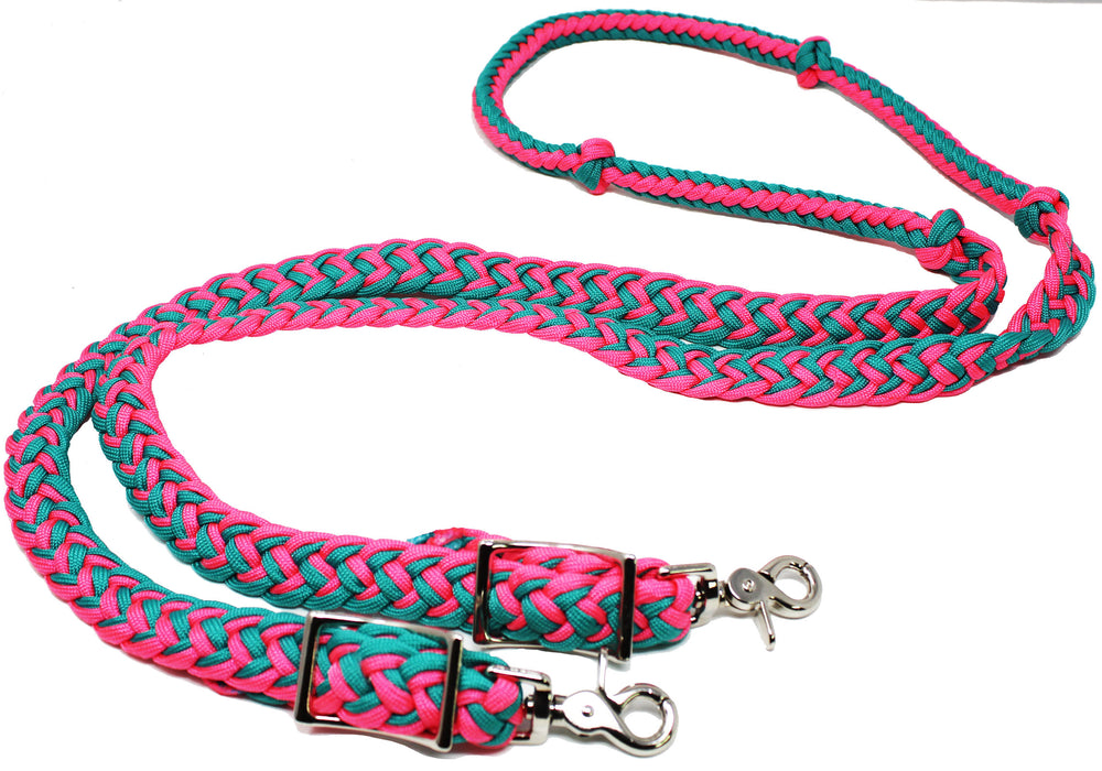Horse Knotted Roping Western Barrel Reins Nylon Braided Rein Turquoise PK 607130