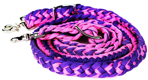 Horse Knotted Roping Western Barrel Reins Nylon Braided Rein Pink Purple 607131