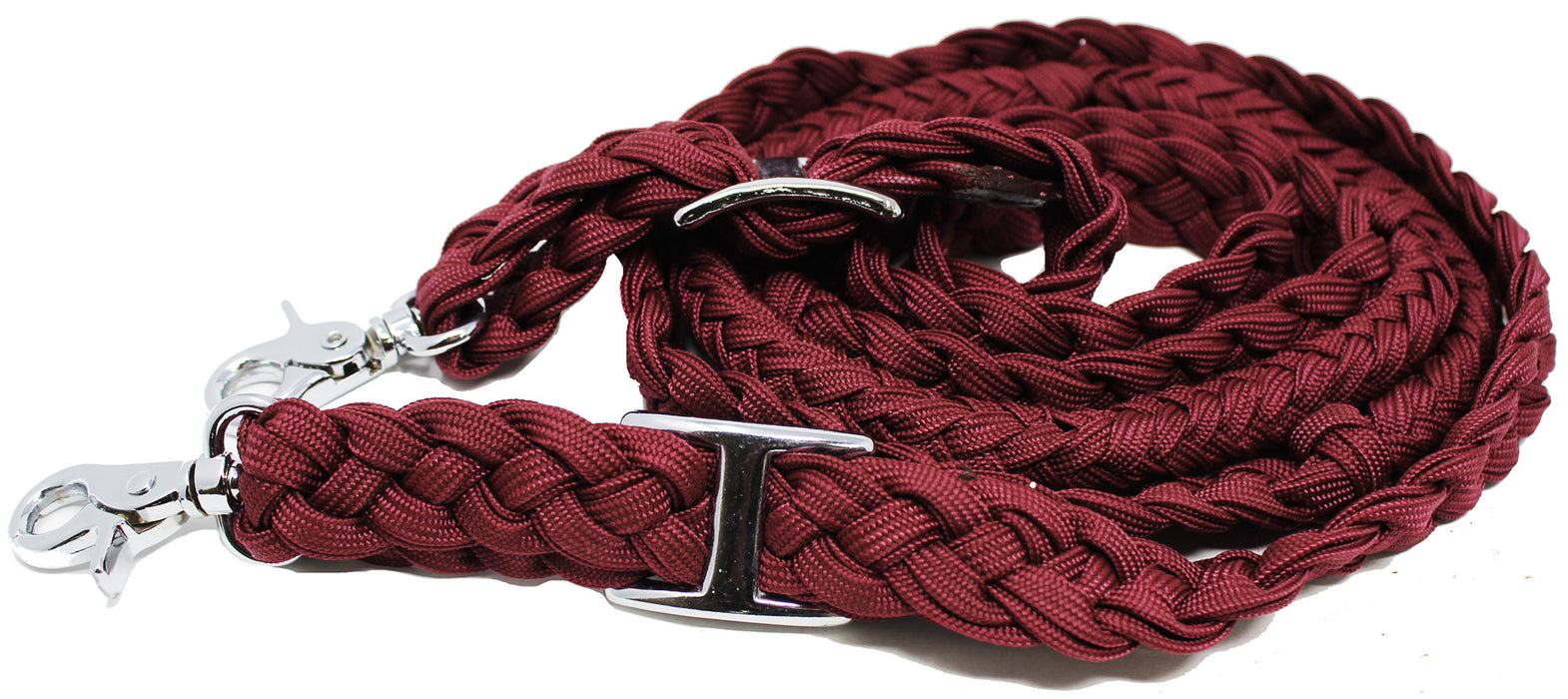 Roping Knotted Horse Tack Western Barrel Reins Nylon Braided Burgundy 8ft 607167