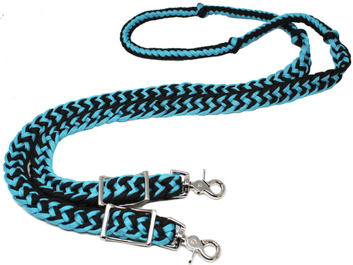 Horse Western Nylon Braided Knotted Roping Barrel Reins Blue Black 60718