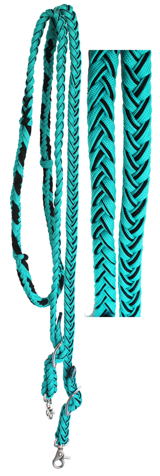 Horse Roping Knotted Tack Western Barrel Reins Nylon Braided Turquoise 607181