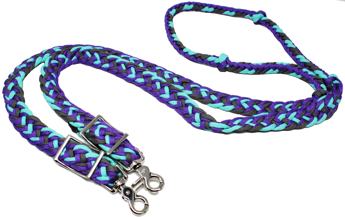 Horse Western Nylon Braided Knotted Roping Barrel Reins Purple Grey Mint 60721