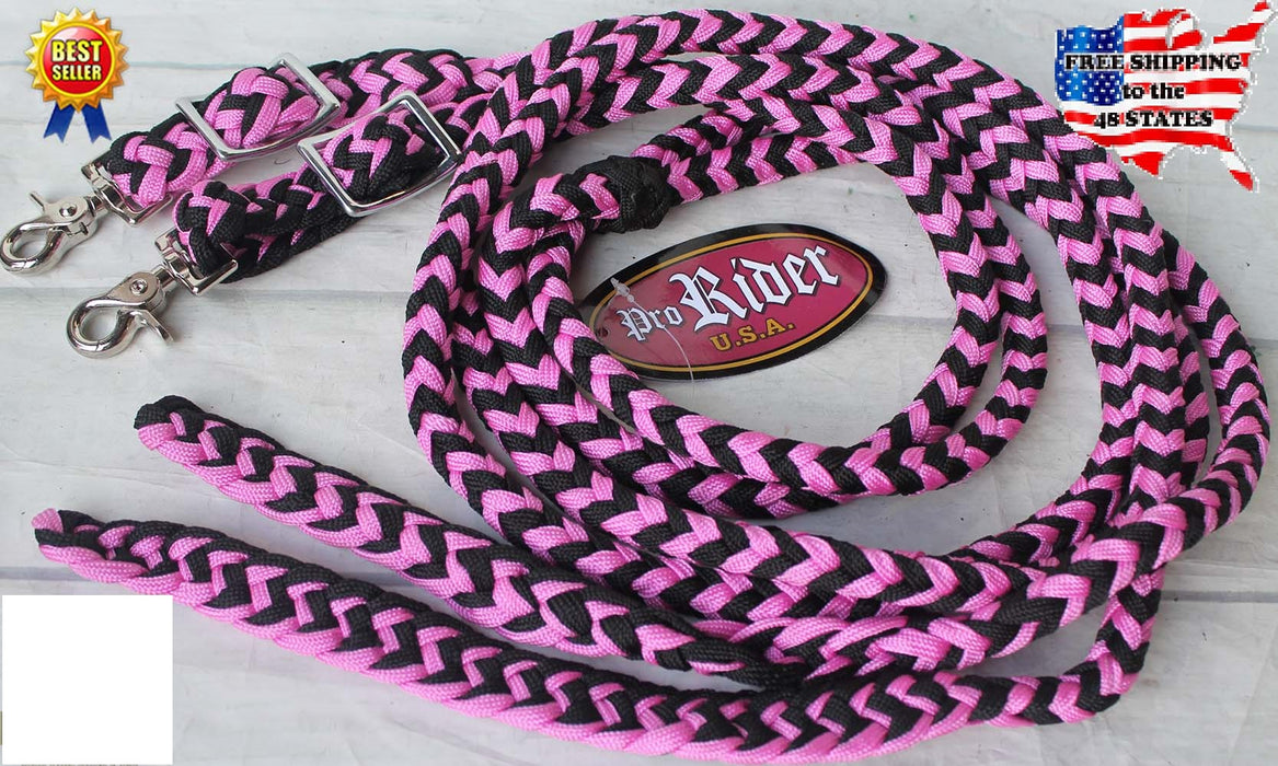 Horse Roping Knotted Tack Western Barrel Reins Nylon Braided 607225PK