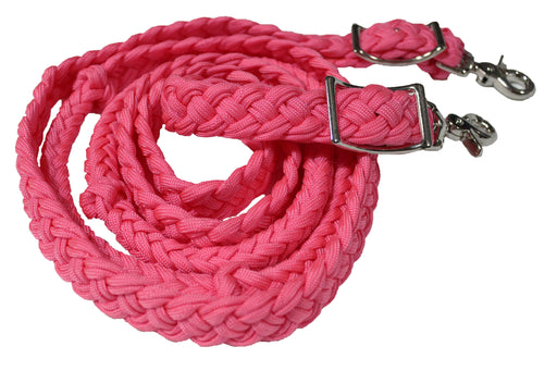 Roping Knotted Tack Western Barrel Horse Reins Nylon Braided Pink 60724