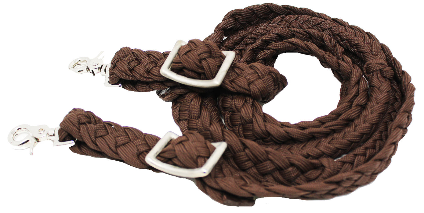 Roping Knotted Horse Tack Western Barrel Reins Rein Nylon Braided Brown 60728