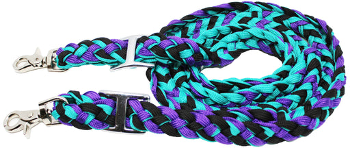 Horse Roping Knotted Tack Western Barrel Reins Nylon Braided Turquoise 607321