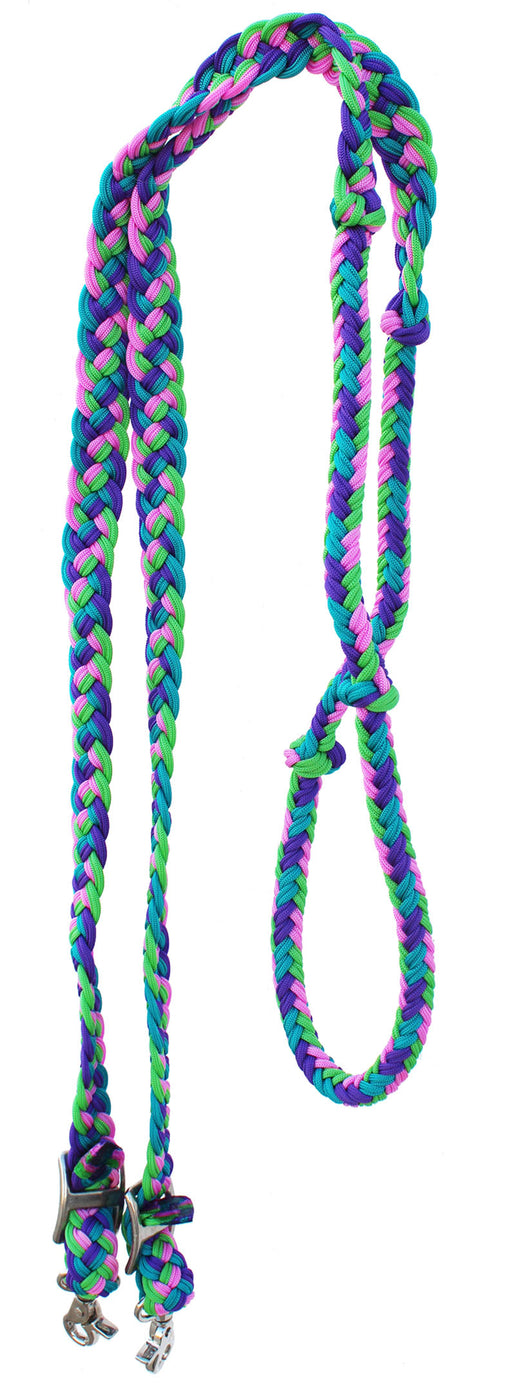 Horse Roping Knotted Tack Western Barrel Reins Nylon Braided Purple Pink 607486