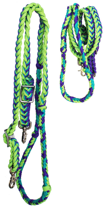 Horse Western Roping Knotted Barrel Nylon Braided Multicolor Reins Tack 607520