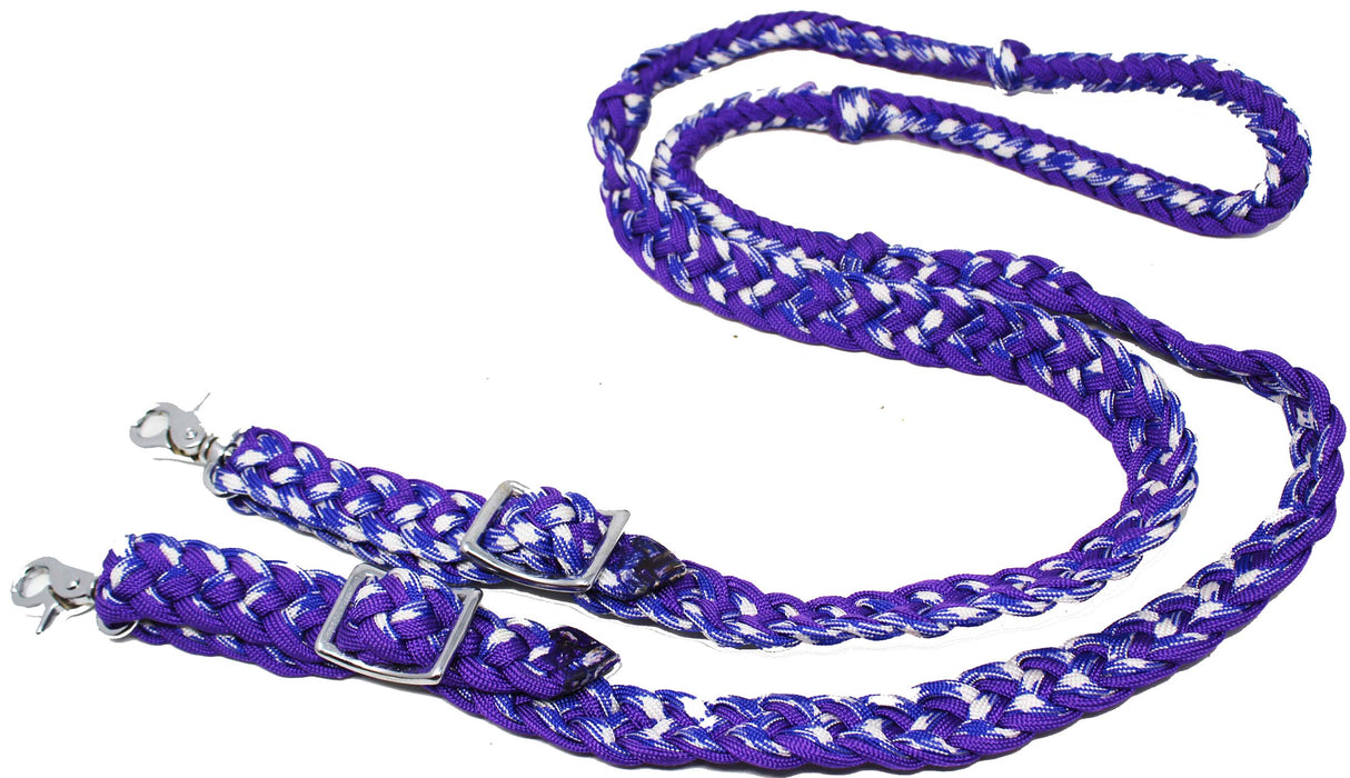 Horse Western Horse Tack Roping Knotted Nylon Braided Barrel Reins Purple 607521