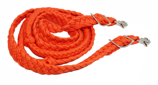 Roping Knotted Horse Tack Western Barrel Reins Nylon Braided Orange 60755