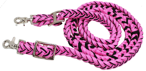 Roping Knotted Western Barrel Reins Nylon Braided Pink Black Rein Rodeo 60775