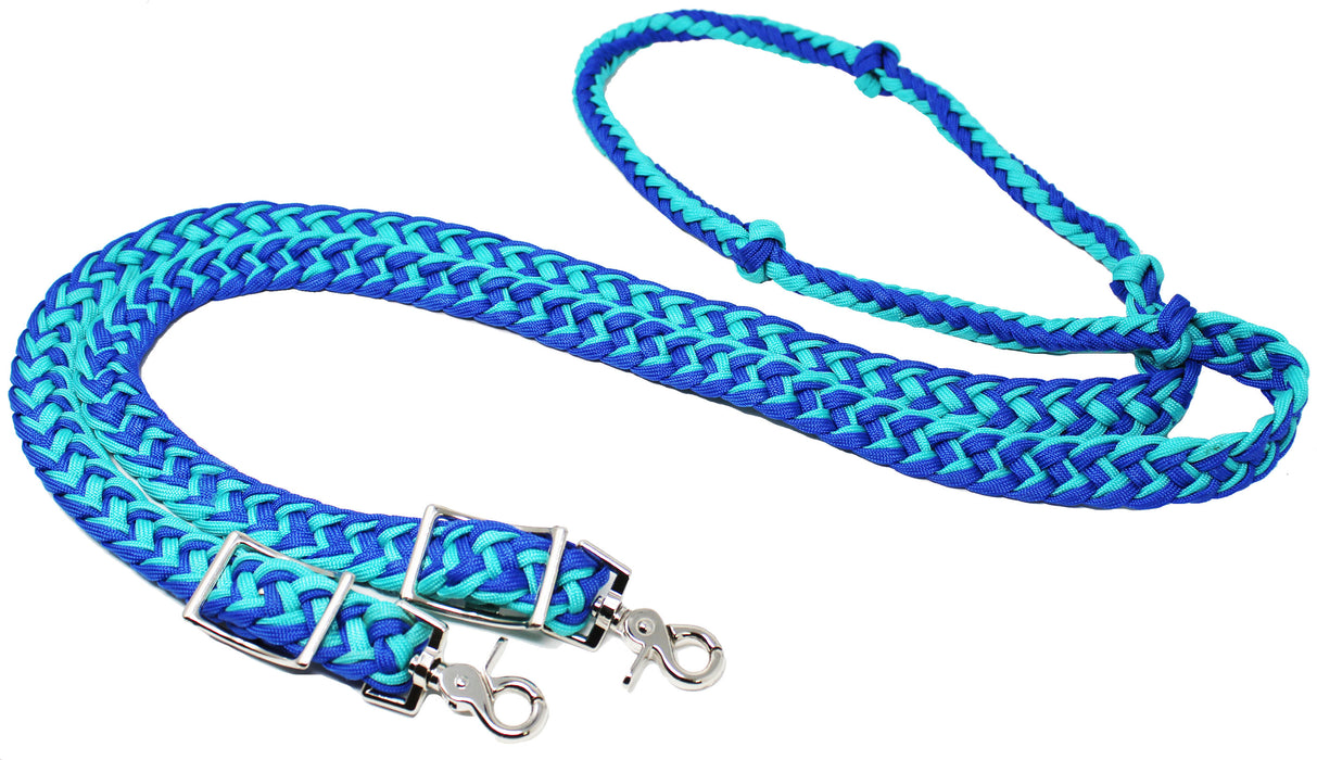 Horse Roping Western Barrel Reins Turquoise Blue Nylon Braid Knotted Rein 60785