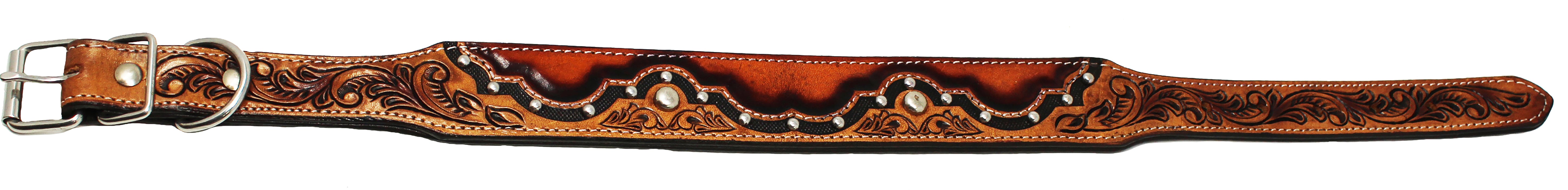 Padded Leather Dog Collar Heavy Duty Padded Leather Hand Tooled Studded Dog Collar 60FK01