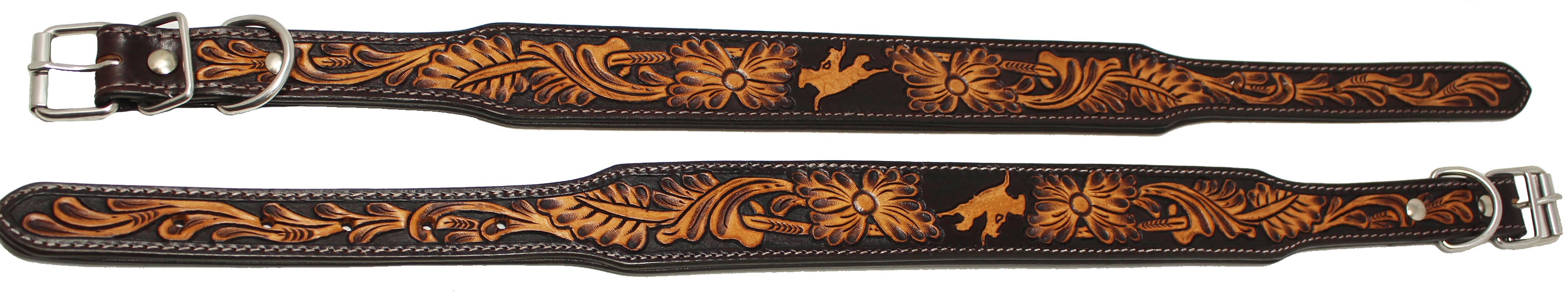 Heavy Duty Padded Leather Floral Tooled Dog Collar 60FK09