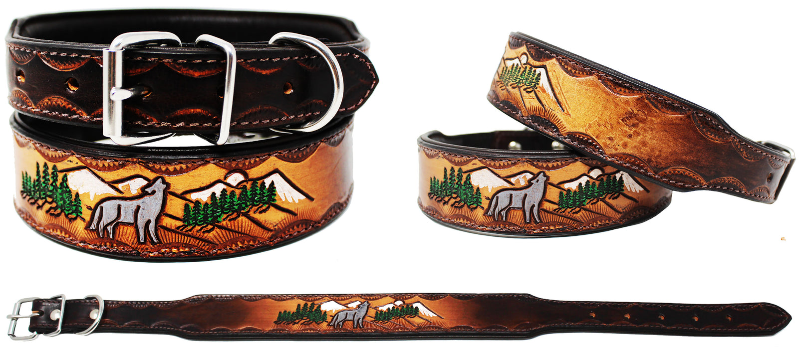 Amish 100% Cow Leather Heavy Duty Padded Hand Painted Leather Dog Collar 60FK27