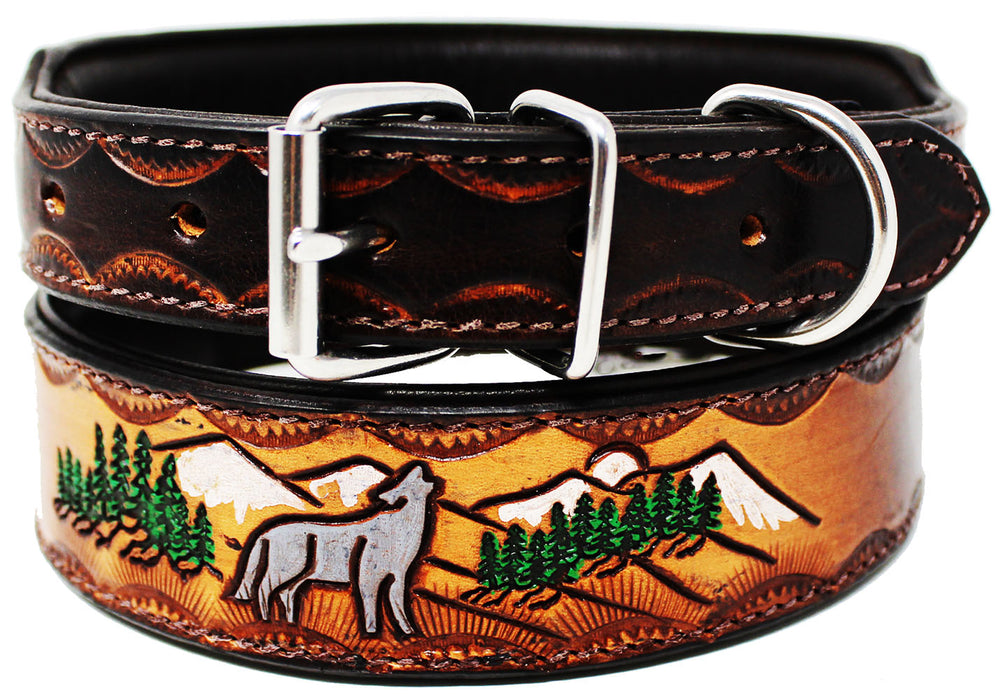 Amish 100% Cow Leather Heavy Duty Padded Hand Painted Leather Dog Collar 60FK27