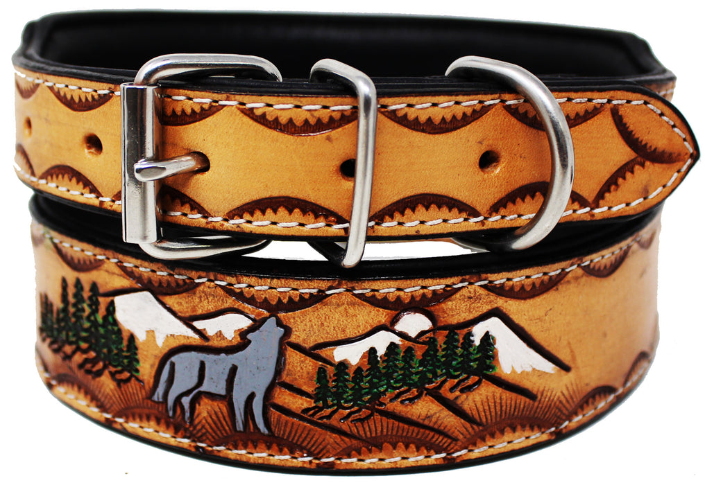 Amish 100% Cow Leather Dog Collar Heavy Duty Padded Hand Paint Dog Collar 60FK28