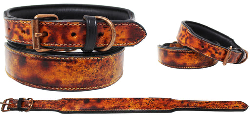 Amish 100% Cow Leather Heavy Duty Padded Rustic Leather Puppy Dog Collar 60FK30