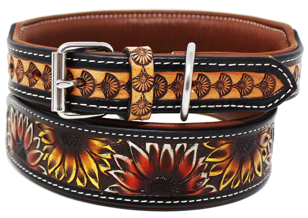 Padded Leather Hand Crafted Tooled Dog Collar 60FK45