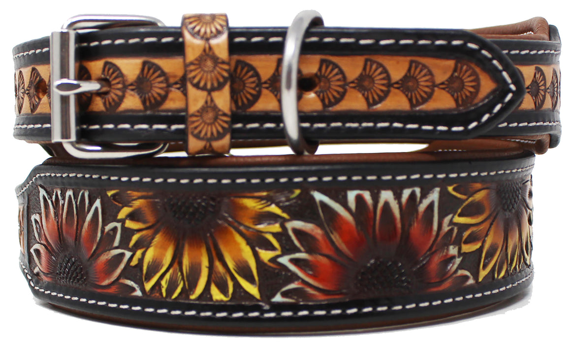 Padded Leather Hand Crafted Tooled Dog Collar 60FK45