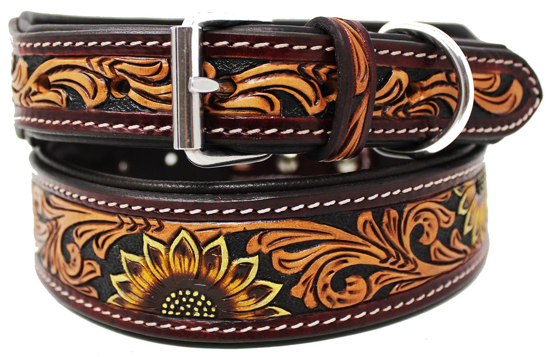 Padded Leather Hand Crafted Tooled Dog Collar 60FK50