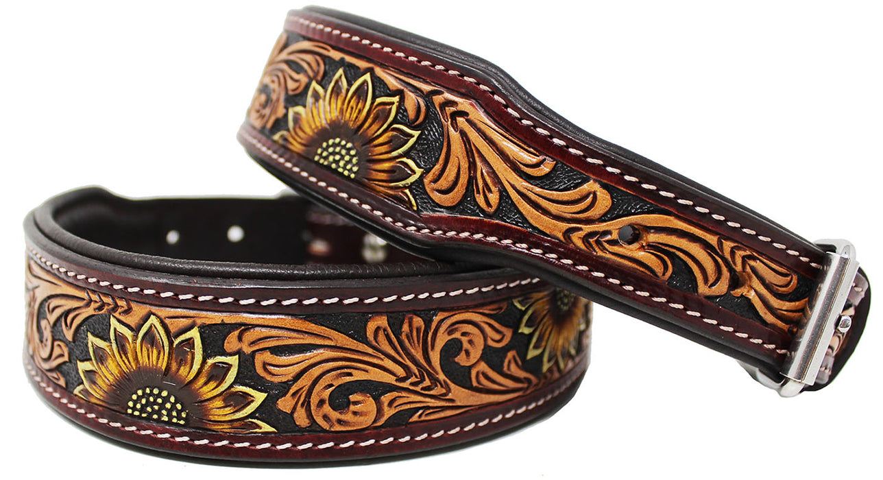 Padded Leather Hand Crafted Tooled Dog Collar 60FK50