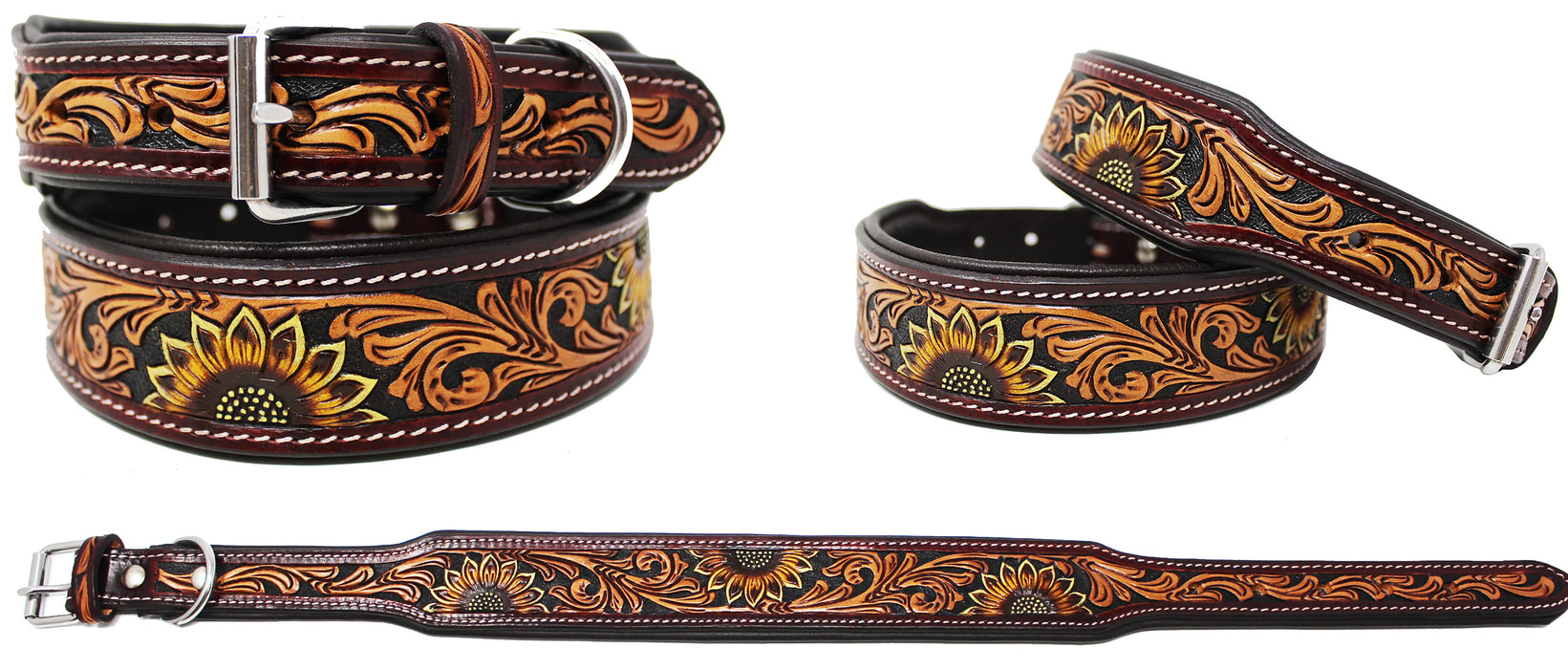 Padded Leather Hand Crafted Tooled Dog Collar 60FK50