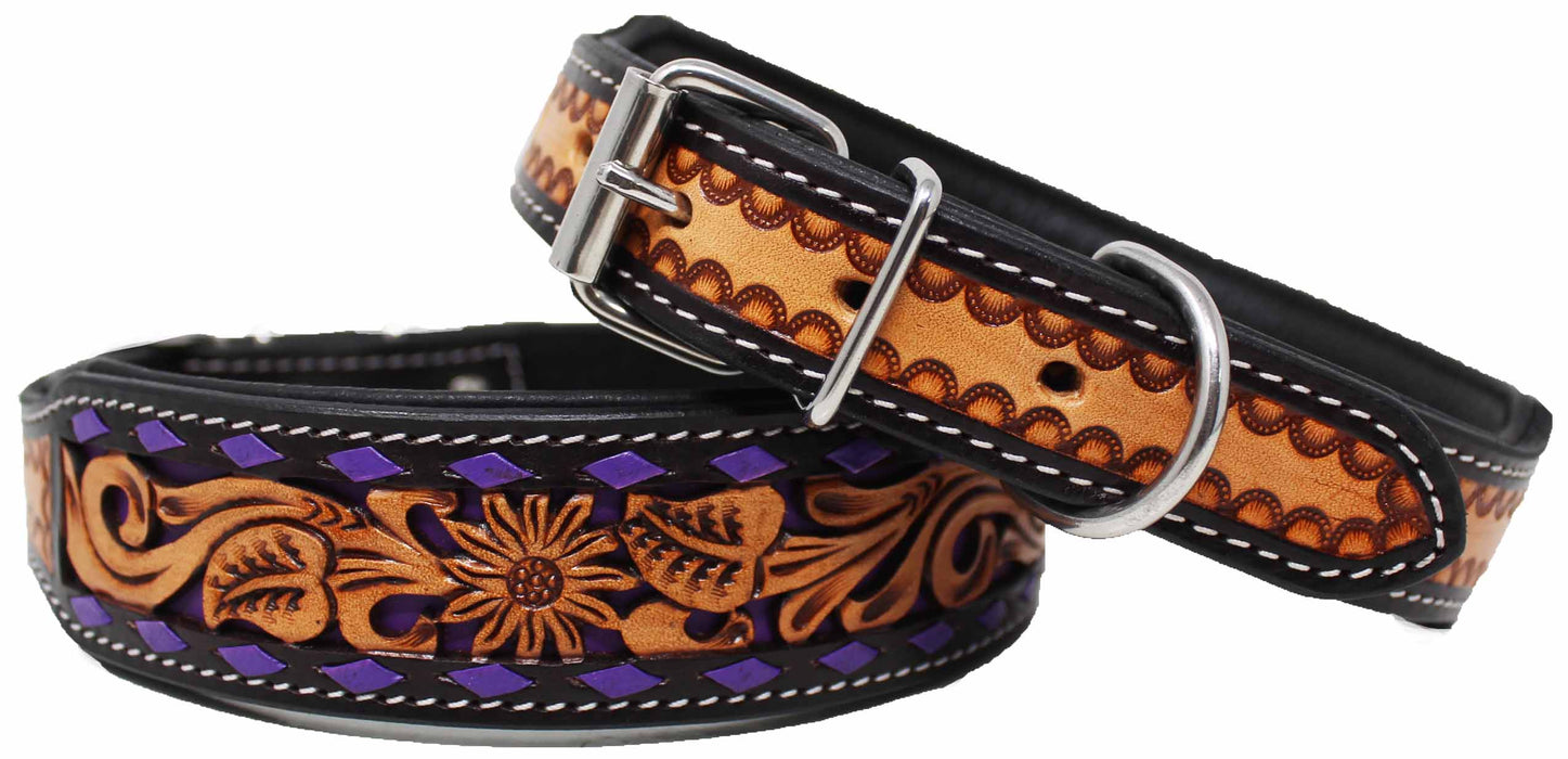 Floral Hand Tooled and Buckstitched Leather Dog Collar With -    Leather dog collar custom, Leather dog collars, Western leather dog collar