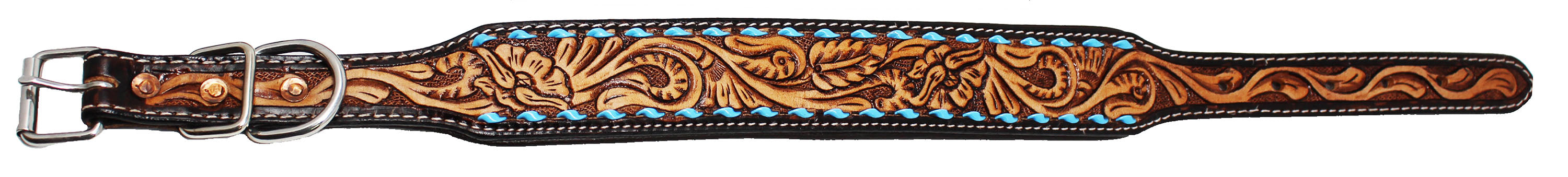 Padded Leather Dog Collar Floral Hand Tooled 60HR05