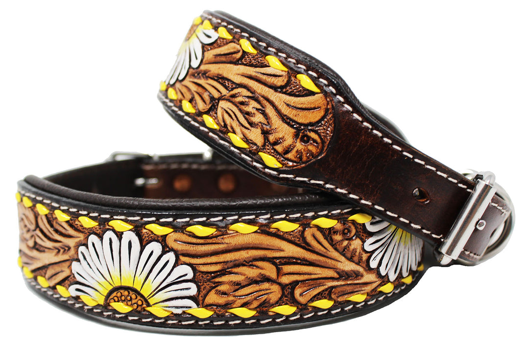 Padded Leather Dog Collar Floral Hand Tooled 60HR06