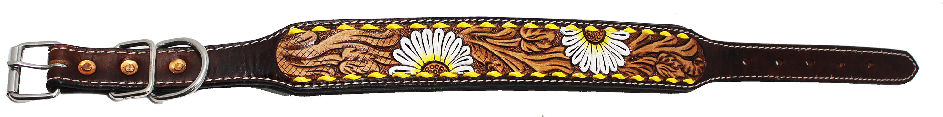 Padded Leather Dog Collar Floral Hand Tooled 60HR06
