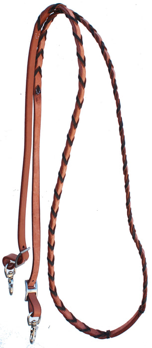 Horse Western Tack 8ft Contest Laced Barrel Leather Rein w/ Snaps 6639