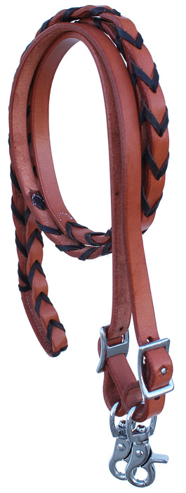 Horse Western Tack 8ft Contest Laced Barrel Leather Rein w/ Snaps 6639
