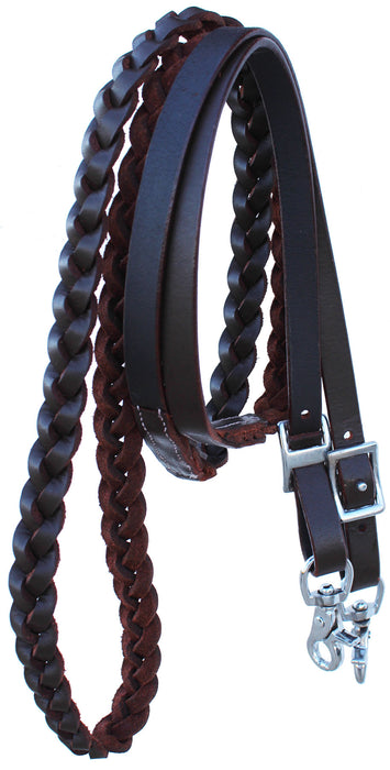 Horse Western Tack 7ft Contest Braided Soft Leather Barrel Rodeo Rein 6640