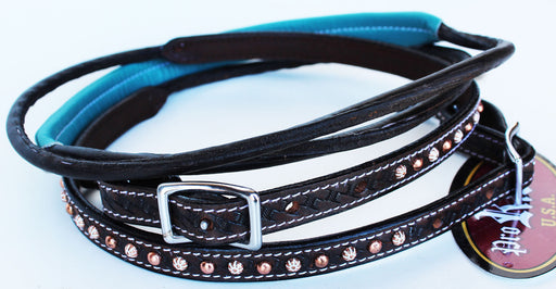 Horse 8ft Contest Western Tack Saddle Barrel Leather Reins Turquoise Brown 6643