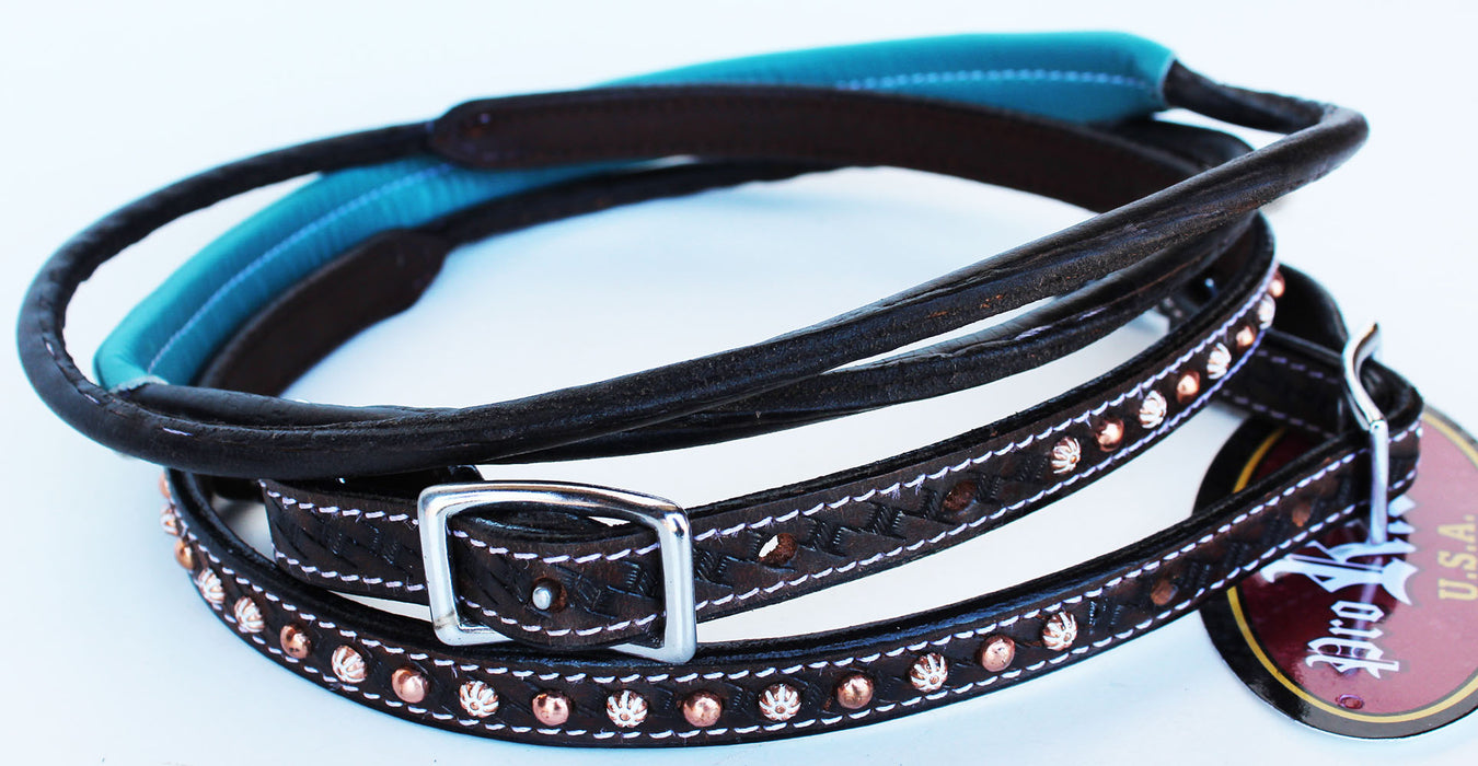 Horse 8ft Contest Western Tack Saddle Barrel Leather Reins Turquoise Brown 6643