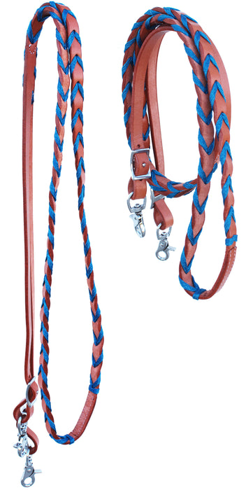 Equine Horse Western Leather Barrel Reins Tack Rodeo Nylon Laced Braided 6656