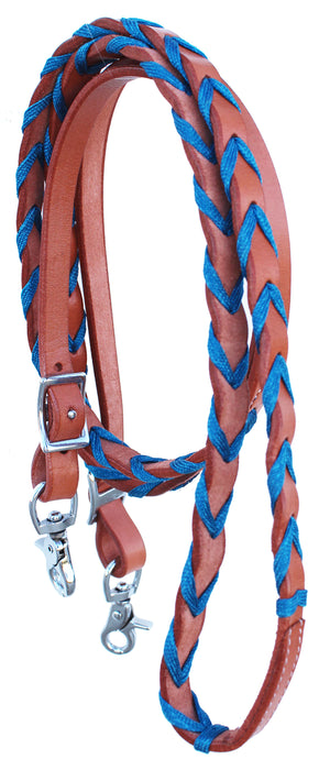 Equine Horse Western Leather Barrel Reins Tack Rodeo Nylon Laced Braided 6656