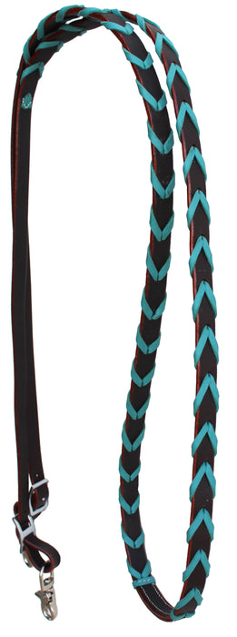 Horse Roping Tack Western Barrel Harness Leather Reins Brown Turquoise 6657TR