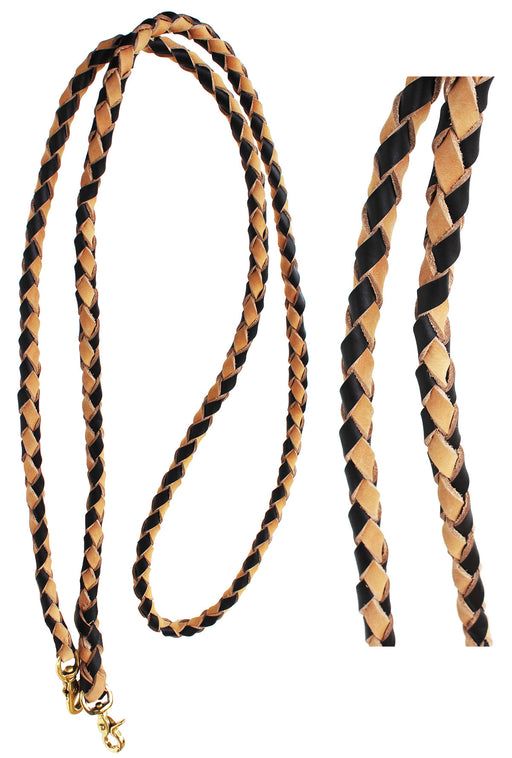 Horse Western Round Braided Leather Roper Reins Brass 66Single