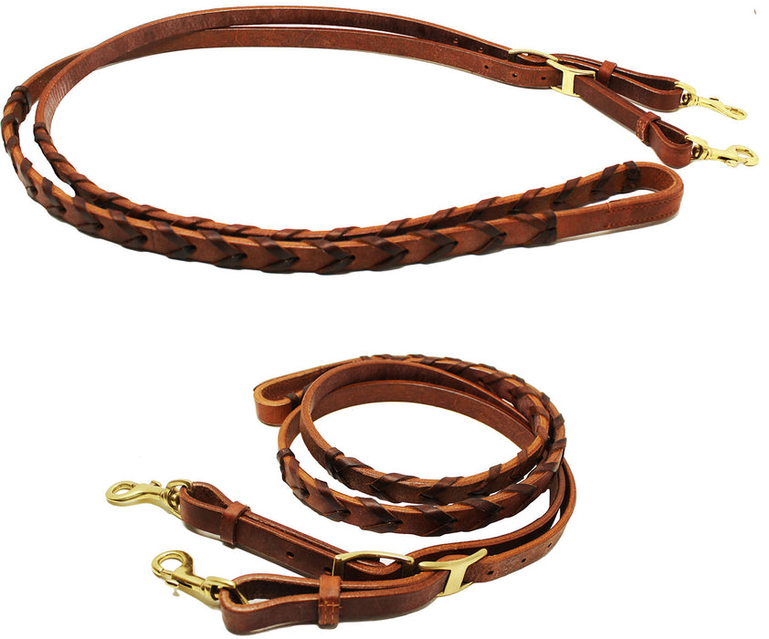Horse Western Amish Leather Barrel Contest Laced Reins Brown 66RT10BR