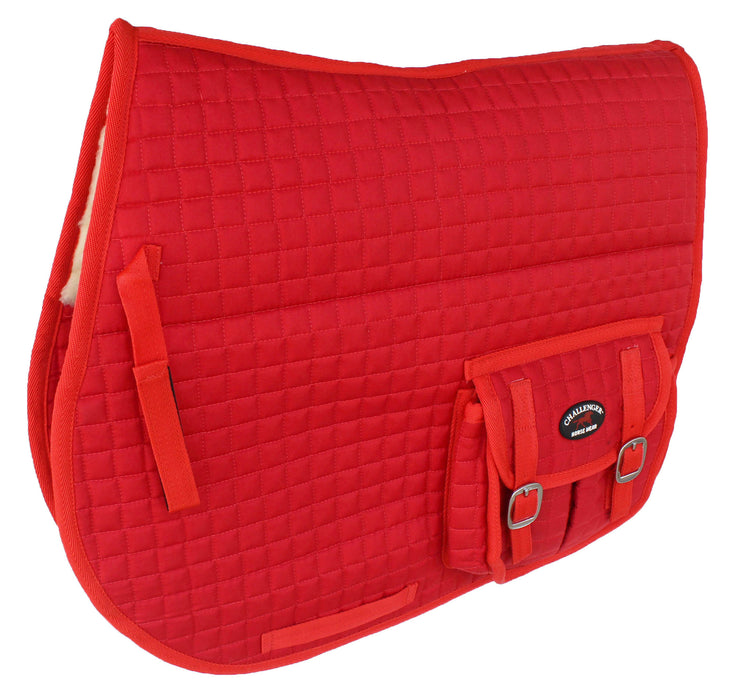 Horse Quilted ENGLISH SADDLE PAD Trail Australian Dressage Pockets Faux Fur RED 72115