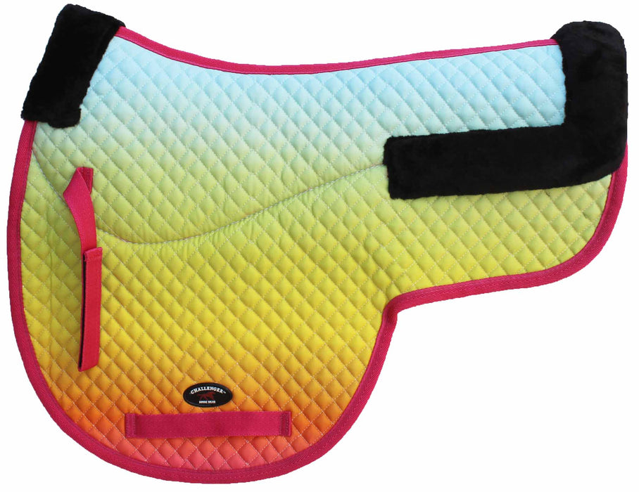 Horse Cotton Quilted Trail Contoured English Saddle Pad Ombre Fur Padding 72160