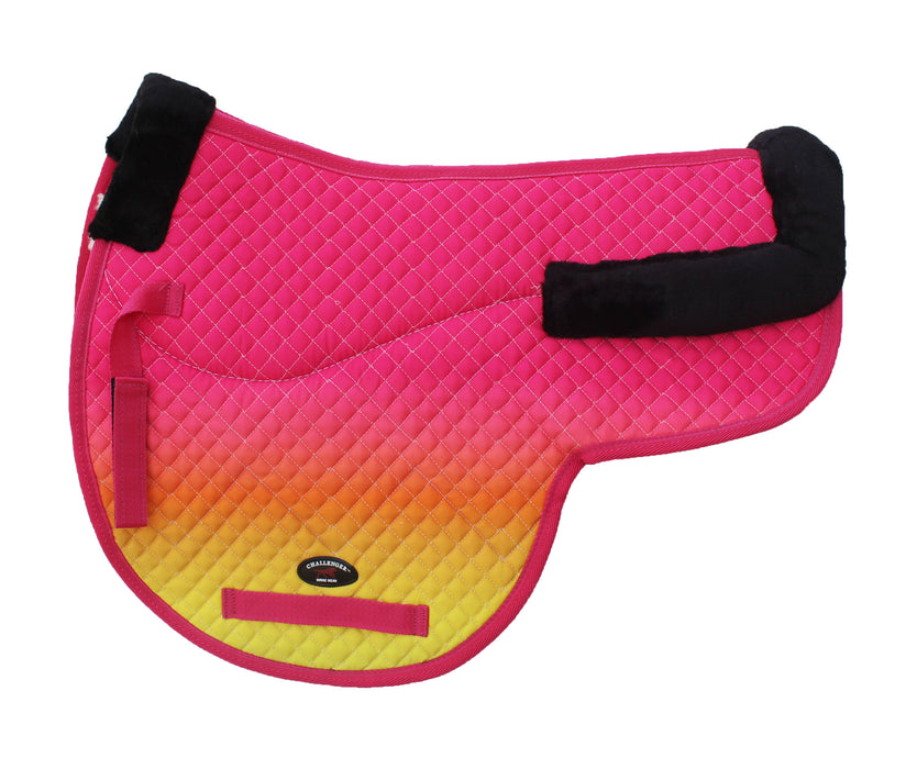 Horse Quilted Fur Padded Trail Contoured English Saddle Pad Comfort Pink Ombre 72161