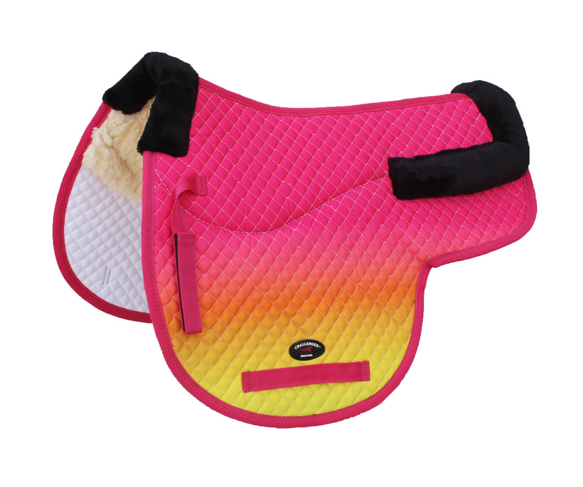 Horse Quilted Fur Padded Trail Contoured English Saddle Pad Comfort Pink Ombre 72161