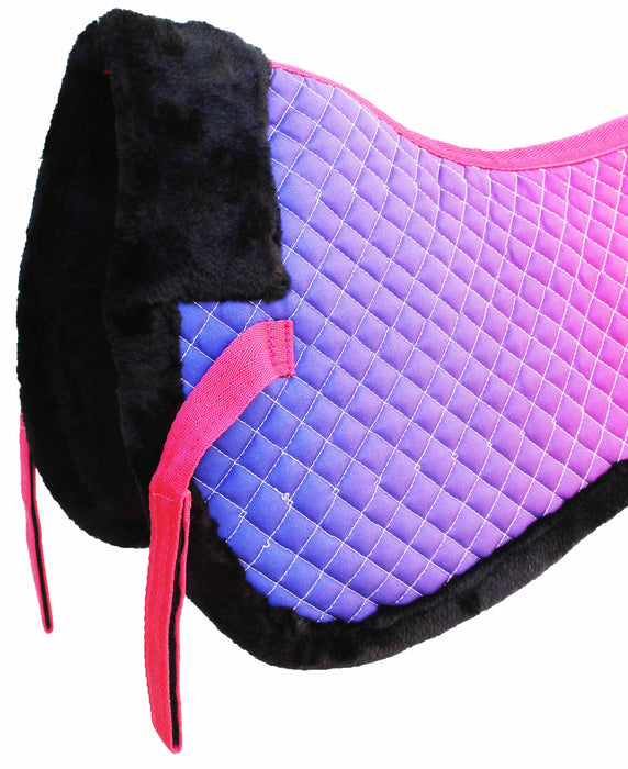 Horse English Quilted Saddle Half Pad Correction Wither Relief Fur Ombre 72168