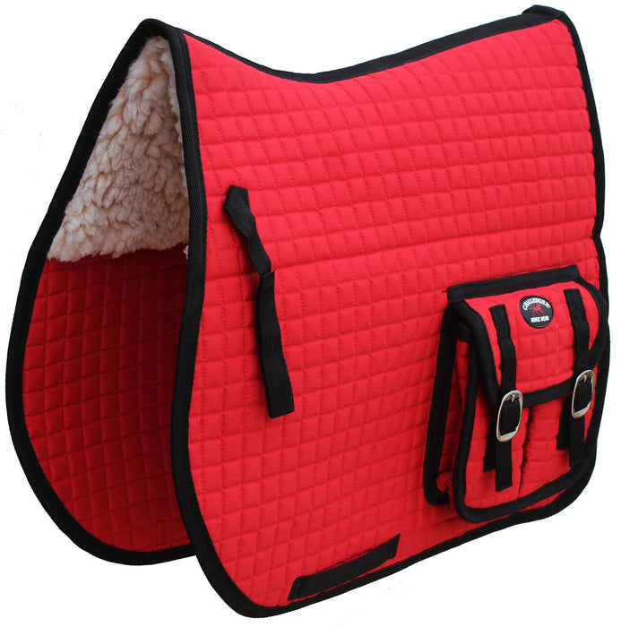 Horse Quilted English All-Purpose SADDLE PAD With Pockets Faux Fur Red 7277