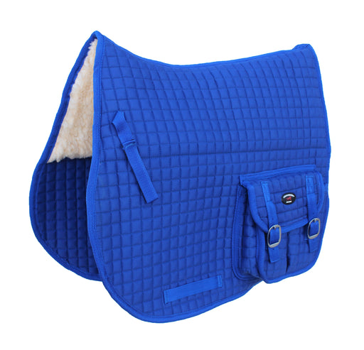 Horse English Quilted All-Purpose Fleece Padded Saddle Pad w/ Pockets Blue 7289